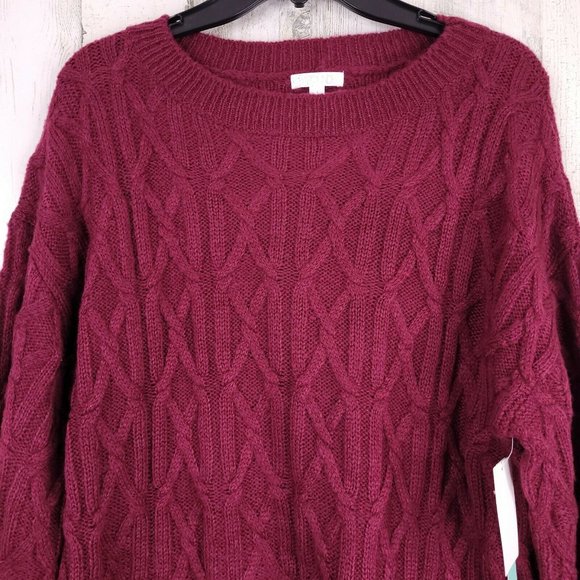 Abound Purple Cable Knit Sweater Womens Pullover L - Picture 3 of 7